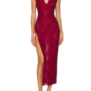 Revolve Lace Burgundy Maxi Dress